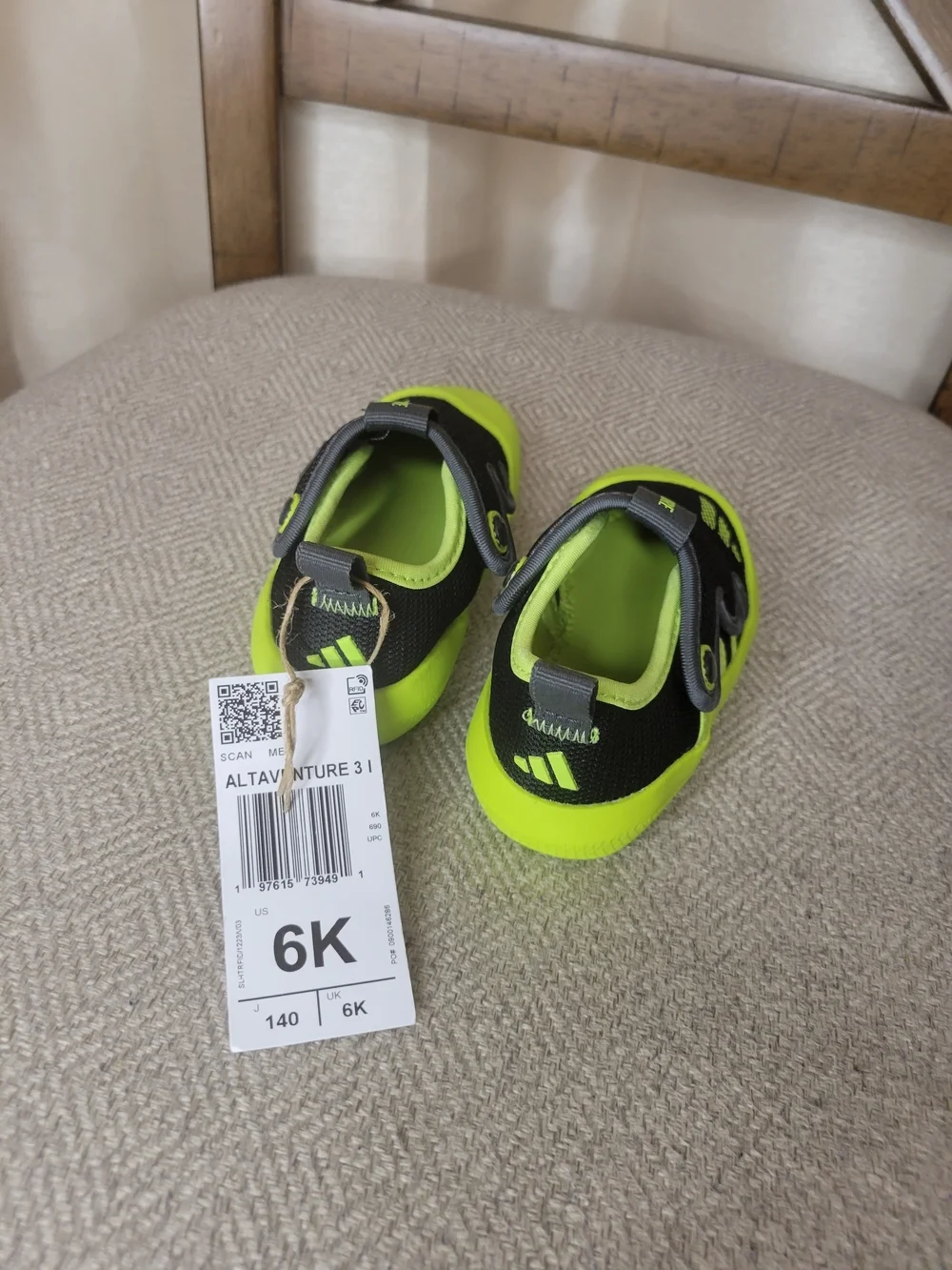 ADIDAS Toddler Black and Neon Green Water Shoes